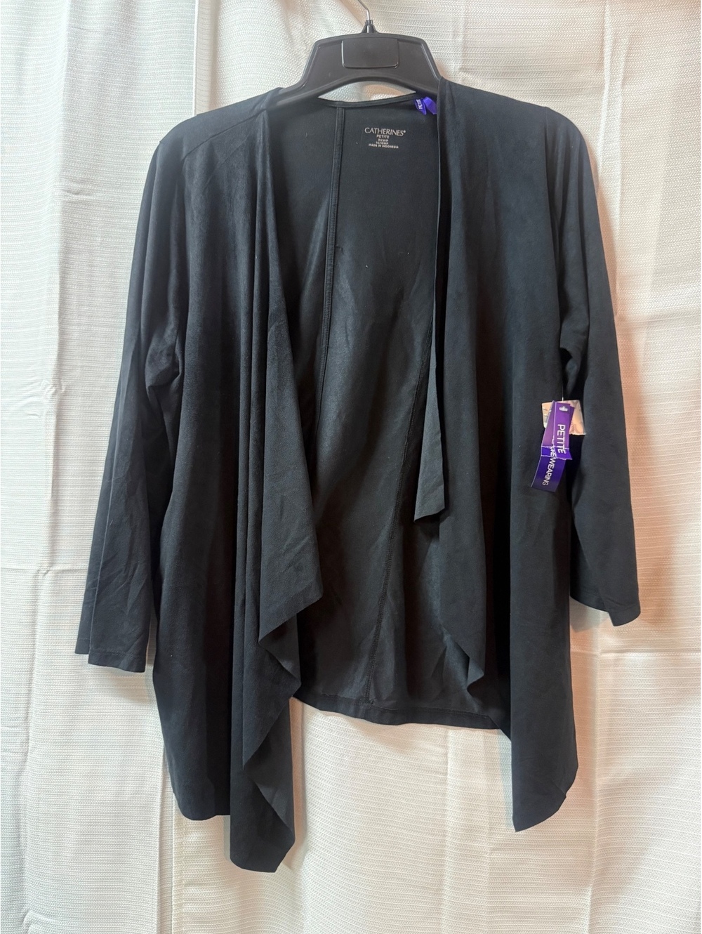 Catherines Black Faux Suede Open Front Cardigan Petite 14/16WP